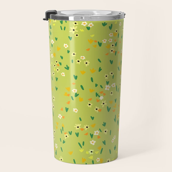 Bright Green Wildflowers Travel Mug Gallery Image 3