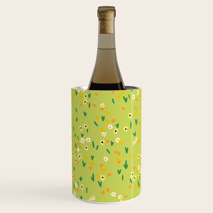 Bright Green Wildflowers Wine Chiller Gallery Image 1