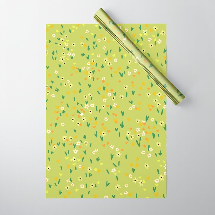 Bright Green Wildflowers Wrapping Paper Gallery Image 1