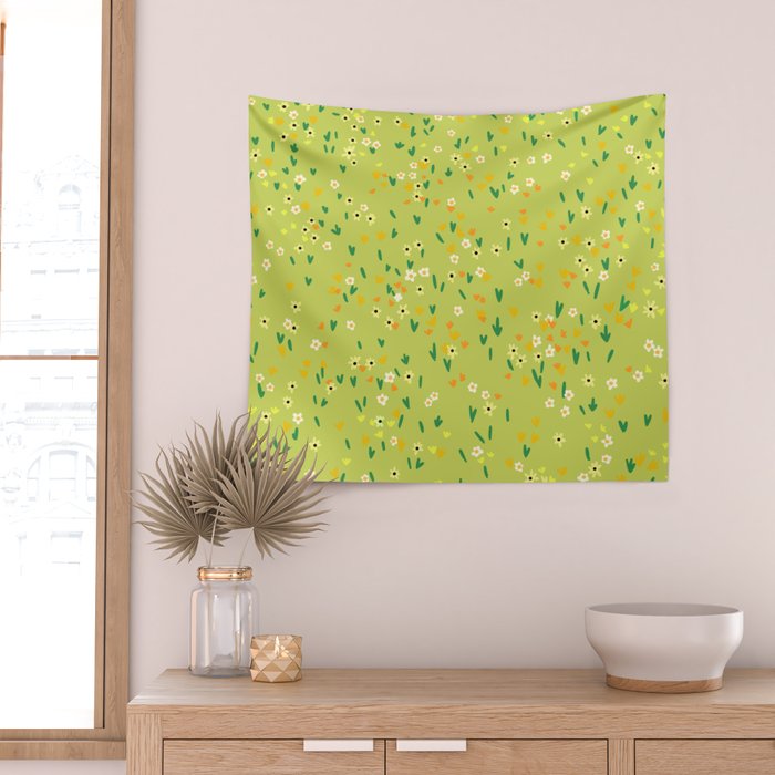 Bright Green Wildflowers Wall Tapestry Gallery Image 2