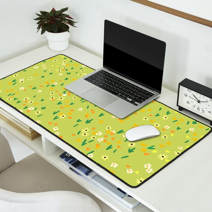 Bright Green Wildflowers Desk Mat Gallery Image 2