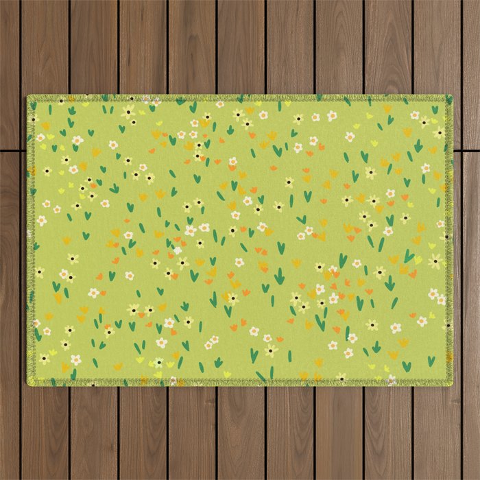 Bright Green Wildflowers Outdoor Rug