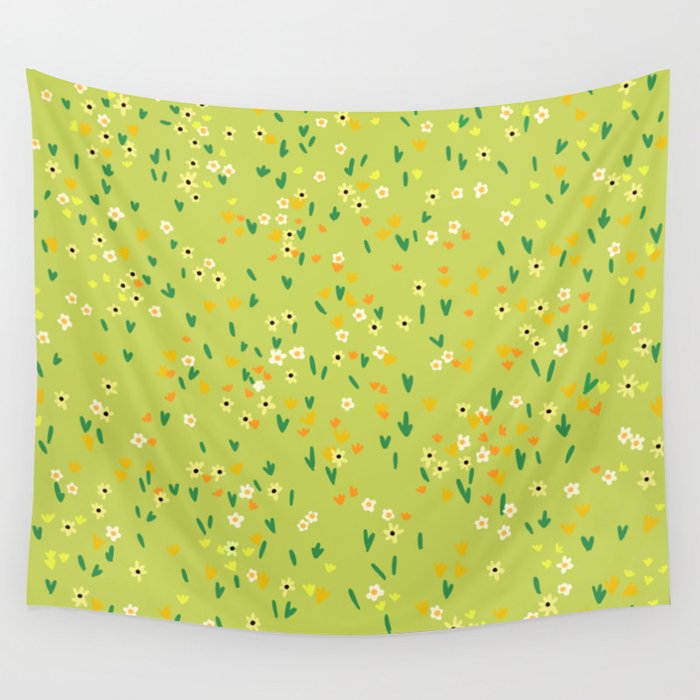 Bright Green Wildflowers Wall Tapestry Gallery Image 4