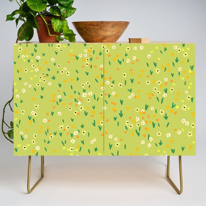 Bright Green Wildflowers Credenza Gallery Image 1