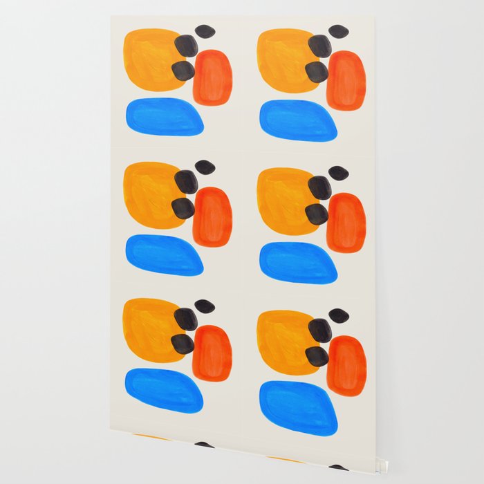 Minimalist Modern Mid Century Colorful Abstract Shapes Primary Colors Yellow Orange Blue Bubbles Wallpaper Gallery Image 2
