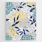 Floral Leaves and Blooms, Yellow, Gray, Teal, Navy Jigsaw Puzzle Gallery Image 1