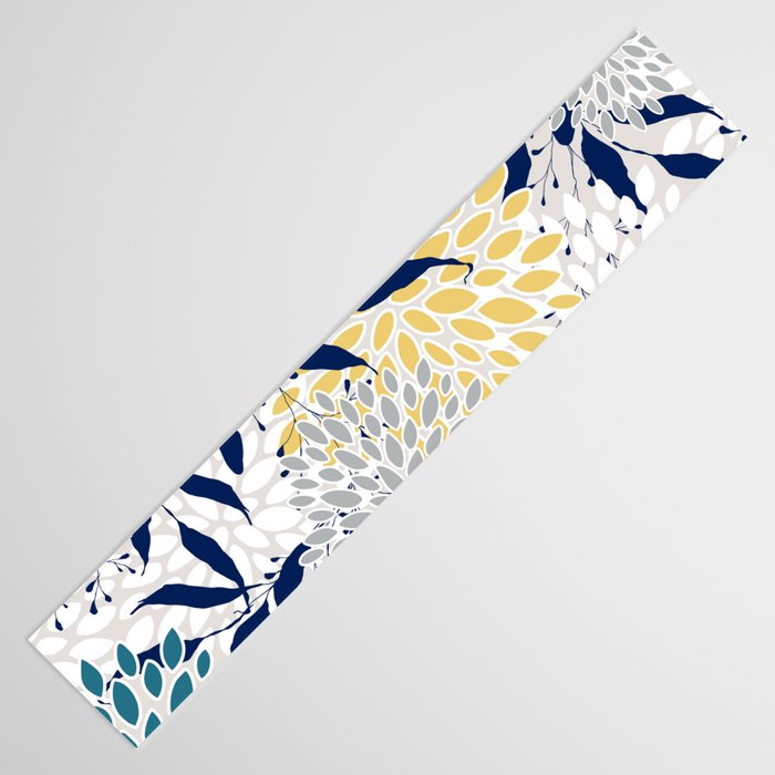 Floral Leaves and Blooms, Yellow, Gray, Teal, Navy Table Runner Gallery Image 3
