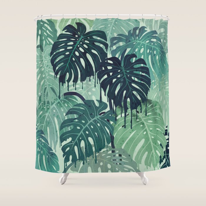 Monstera Melt (in Green) Shower Curtain Gallery Image 1