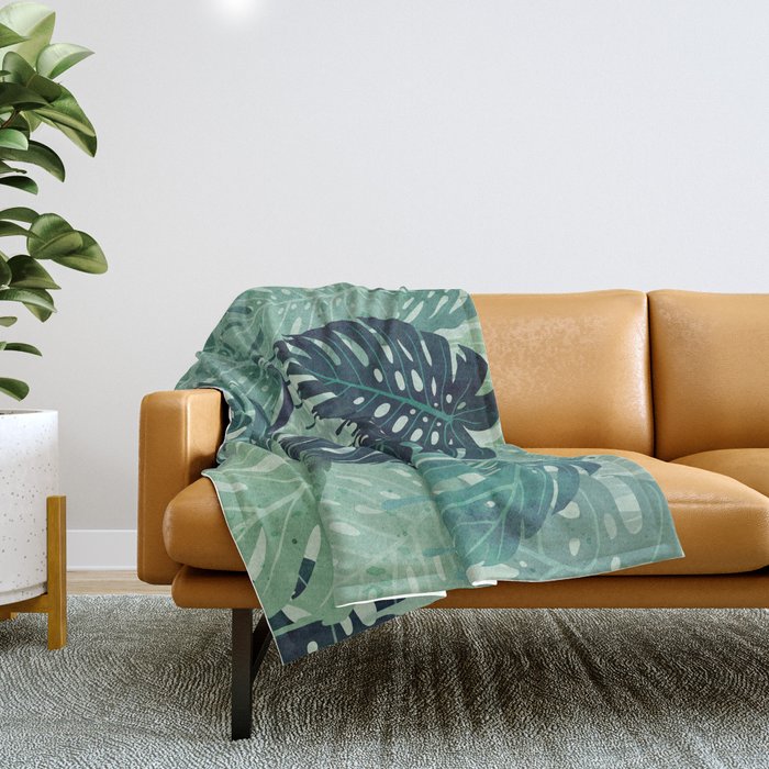 Monstera Melt (in Green) Throw Blanket Gallery Image 1