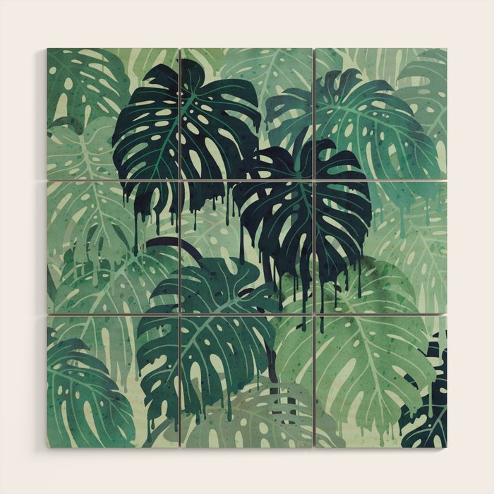 Monstera Melt (in Green) Wood Wall Art Gallery Image 1