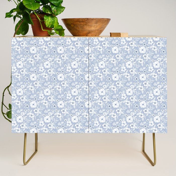 Hand drawn blue and white florals Credenza Gallery Image 1