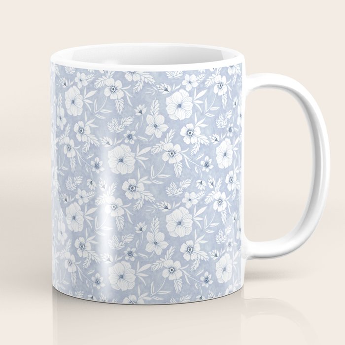 Hand drawn blue and white florals Coffee Mug Gallery Image 1