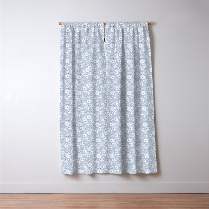 Hand drawn blue and white florals Window Curtain Gallery Image 3