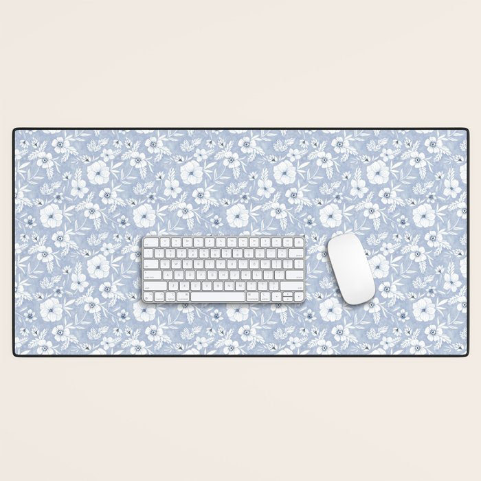 Hand drawn blue and white florals Desk Mat Gallery Image 1