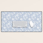 Hand drawn blue and white florals Desk Mat Gallery Image 1