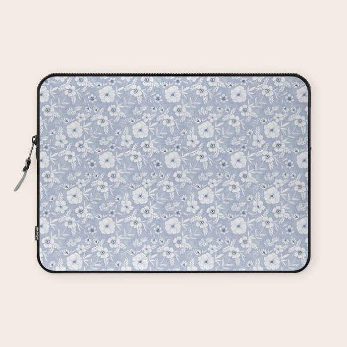 Hand drawn blue and white florals Laptop Sleeve Gallery Image 1