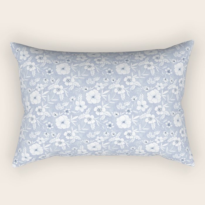 Hand drawn blue and white florals Rectangular Pillow Gallery Image 2