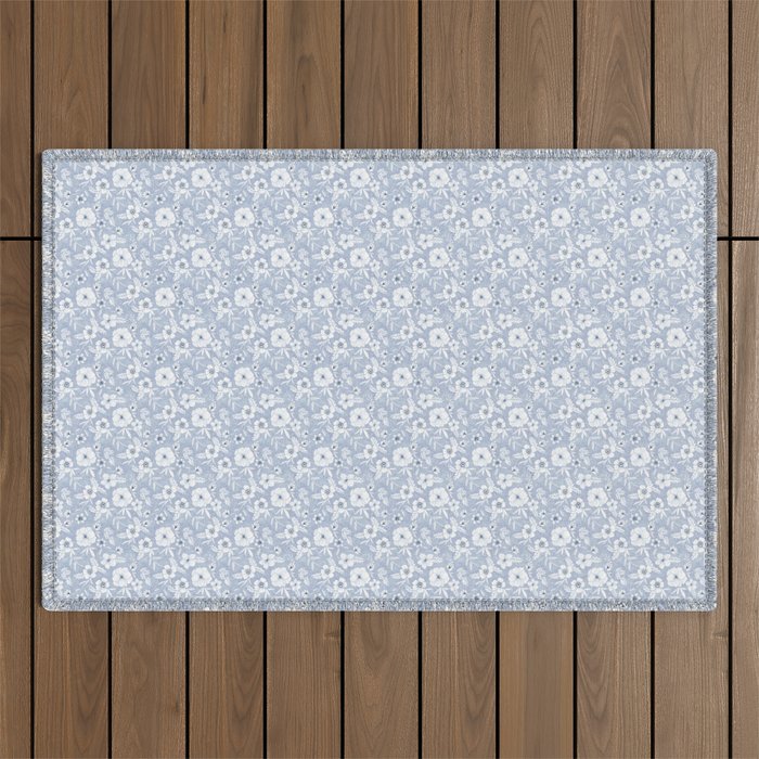 Hand drawn blue and white florals Outdoor Rug Gallery Image 1