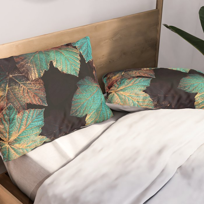 Copper And Teal Leaves Pillow Sham Gallery Image 2