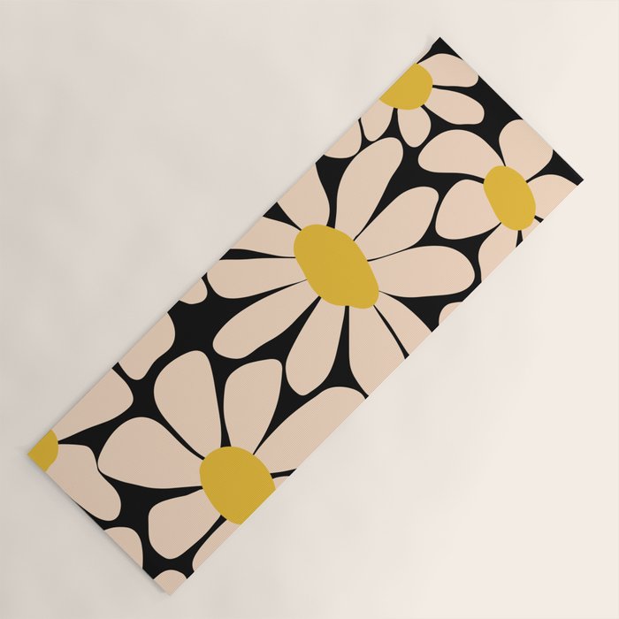 Retro Fun Floral - Off-white, Yellow and Black Yoga Mat Gallery Image 1