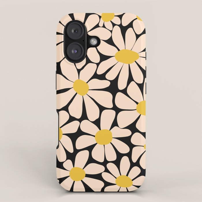 Retro Fun Floral - Off-white, Yellow and Black iPhone Case Gallery Image 1
