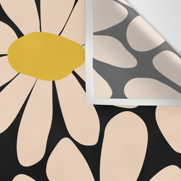 Retro Fun Floral - Off-white, Yellow and Black Wall Tapestry Gallery Image 3