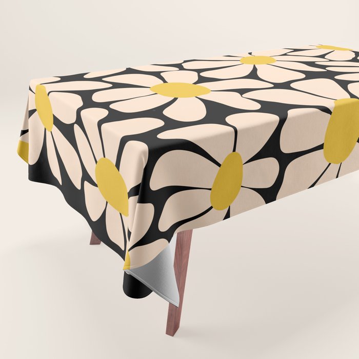 Retro Fun Floral - Off-white, Yellow and Black Tablecloth Gallery Image 1