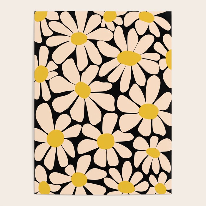 Retro Fun Floral - Off-white, Yellow and Black Poster Gallery Image 4