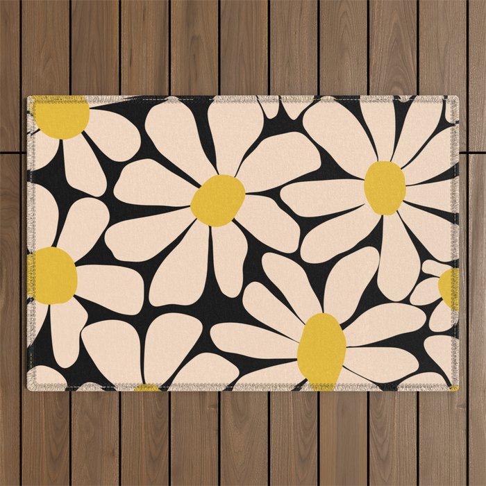 Retro Fun Floral - Off-white, Yellow and Black Outdoor Rug Gallery Image 1
