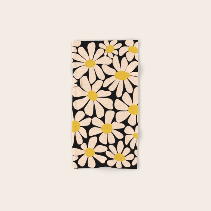 Retro Fun Floral - Off-white, Yellow and Black Bath Towel Gallery Image 1