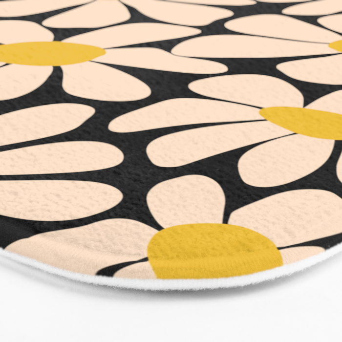 Retro Fun Floral - Off-white, Yellow and Black Bath Mat Gallery Image 3