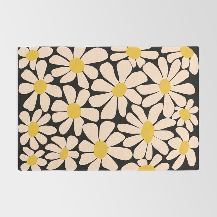 Retro Fun Floral - Off-white, Yellow and Black Rug Gallery Image 2