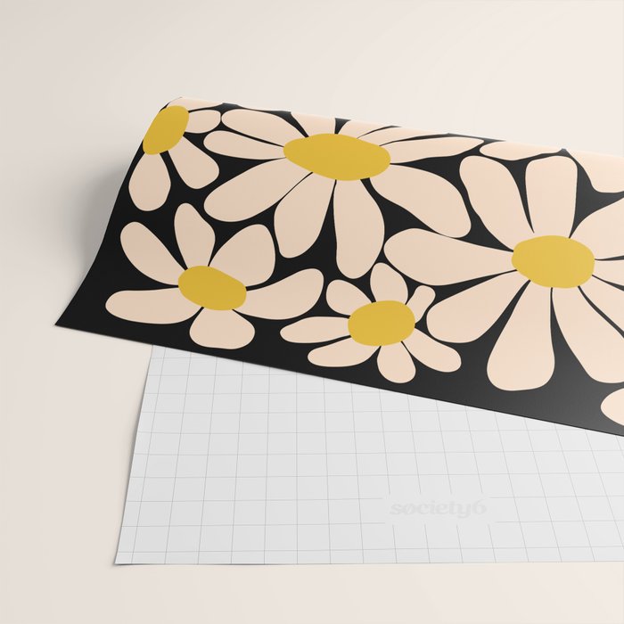 Retro Fun Floral - Off-white, Yellow and Black Wrapping Paper Gallery Image 2