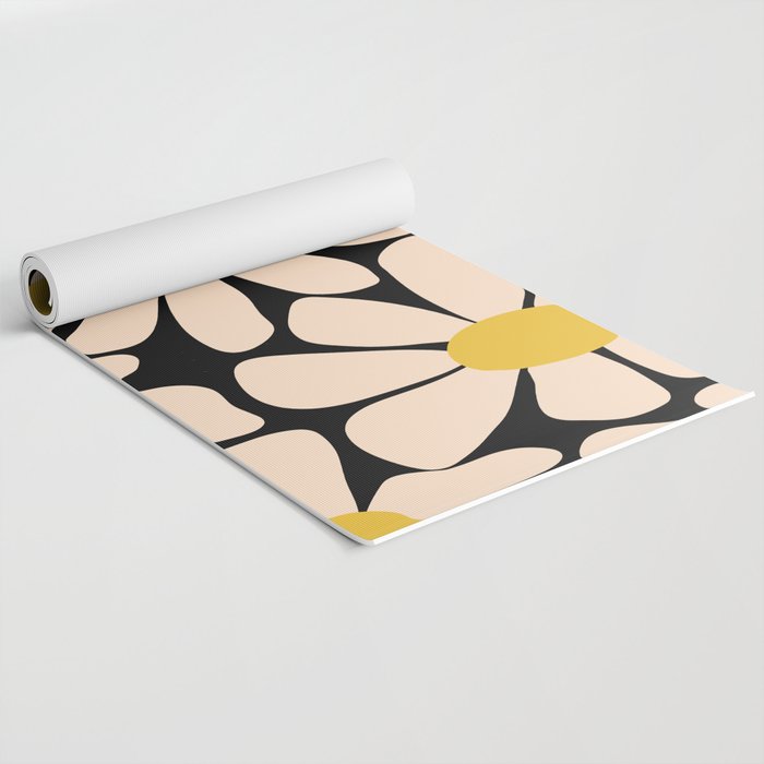 Retro Fun Floral - Off-white, Yellow and Black Yoga Mat Gallery Image 2