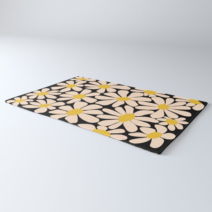 Retro Fun Floral - Off-white, Yellow and Black Rug Gallery Image 3