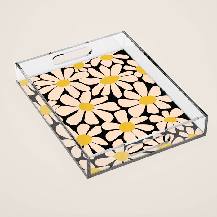Retro Fun Floral - Off-white, Yellow and Black Acrylic Tray Gallery Image 1