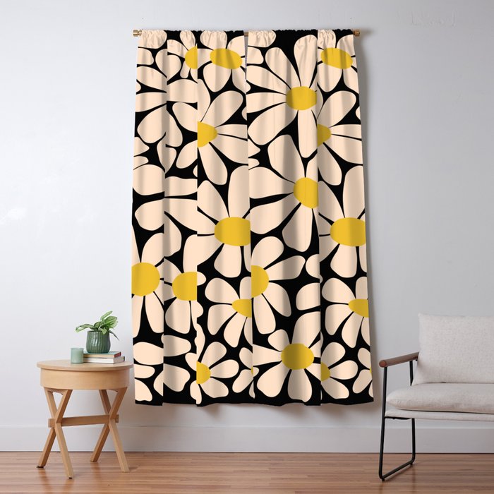 Retro Fun Floral - Off-white, Yellow and Black Window Curtain Gallery Image 5