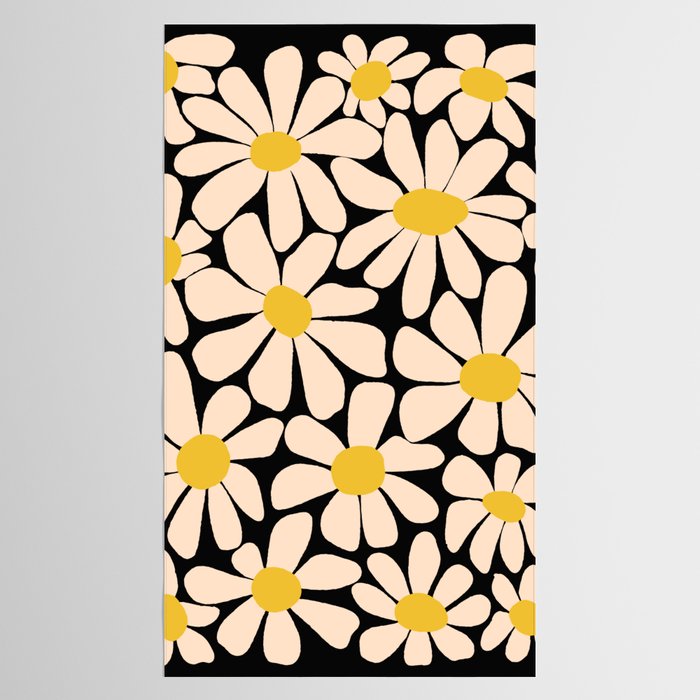 Retro Fun Floral - Off-white, Yellow and Black Tablecloth Gallery Image 2