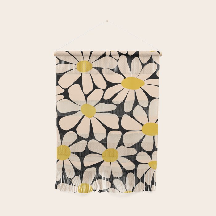 Retro Fun Floral - Off-white, Yellow and Black Wall Hanging Gallery Image 1