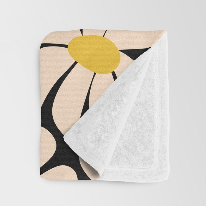 Retro Fun Floral - Off-white, Yellow and Black Throw Blanket Gallery Image 3