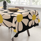 Retro Fun Floral - Off-white, Yellow and Black Tablecloth Gallery Image 3
