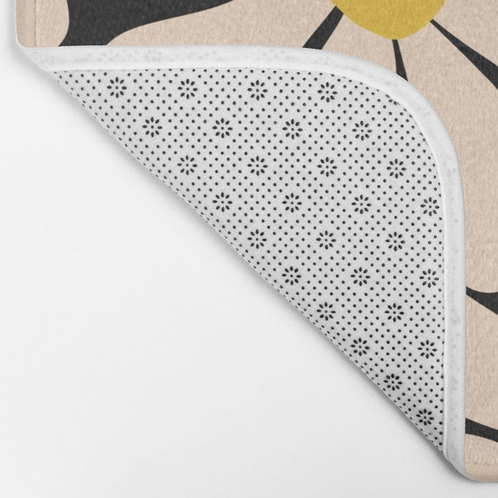 Retro Fun Floral - Off-white, Yellow and Black Bath Mat Gallery Image 2