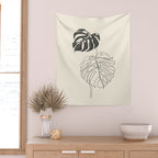 Monstera Leaf Drawing Wall Tapestry Gallery Image 2