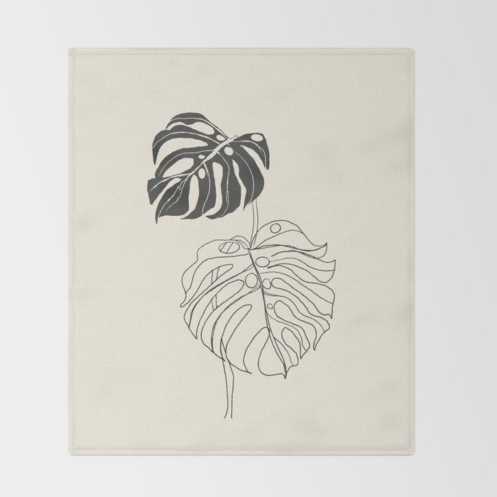 Monstera Leaf Drawing Throw Blanket Gallery Image 2