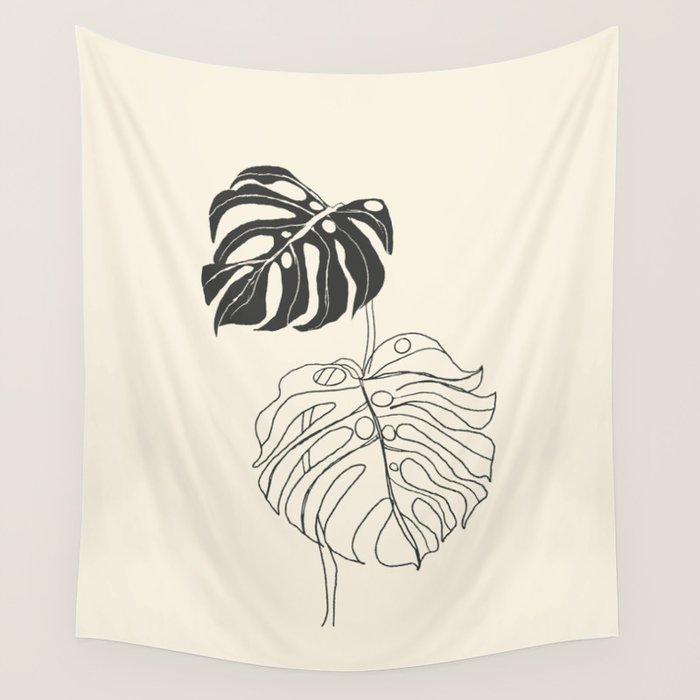 Monstera Leaf Drawing Wall Tapestry Gallery Image 4