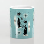 Mid Century Meow Retro Atomic Cats on Blue Coffee Mug Gallery Image 4