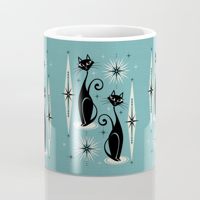 Mid Century Meow Retro Atomic Cats on Blue Coffee Mug Gallery Image 4