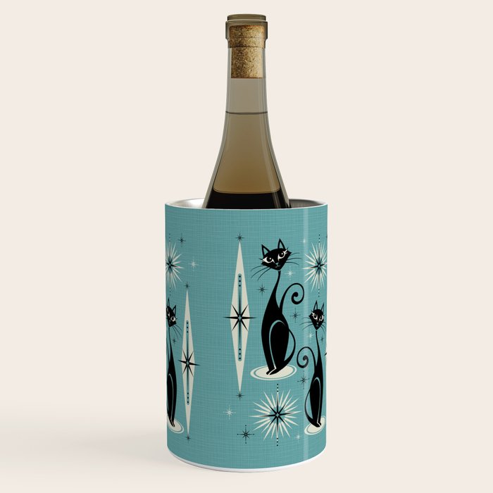 Mid Century Meow Retro Atomic Cats on Blue Wine Chiller Gallery Image 3