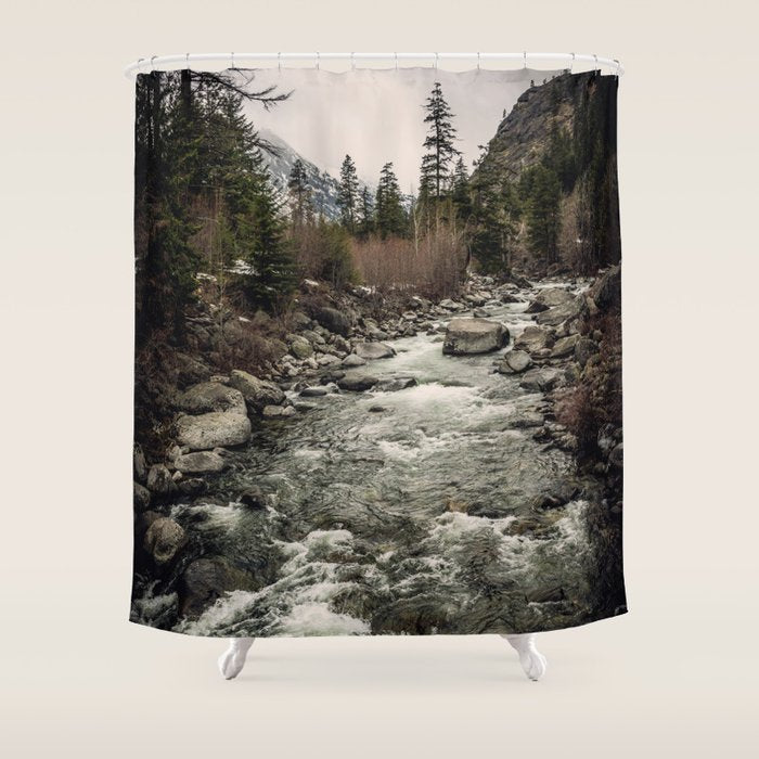 Winter Begins - River Mountain Nature Photography Shower Curtain Gallery Image 1