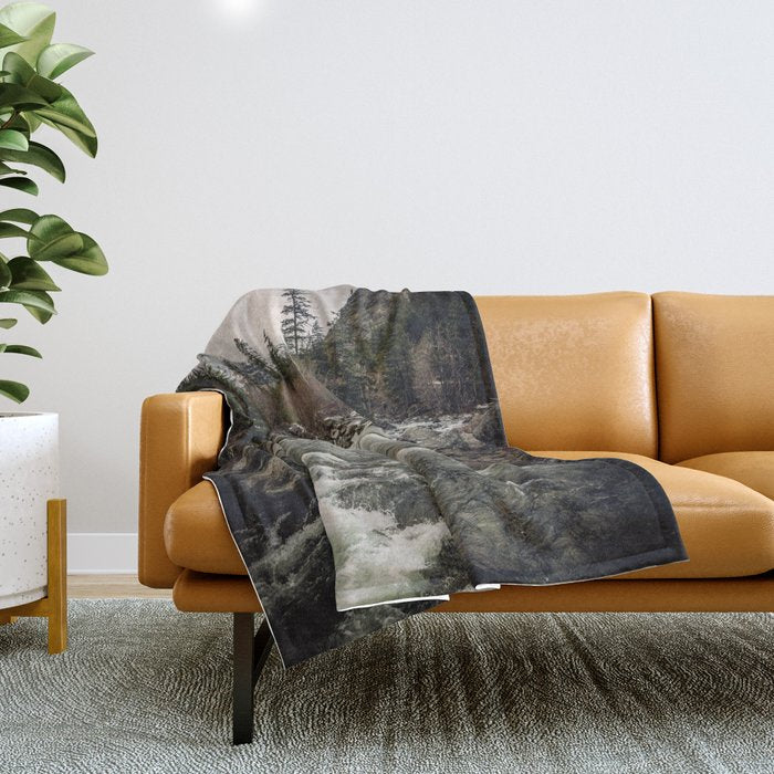 Winter Begins - River Mountain Nature Photography Throw Blanket Gallery Image 1